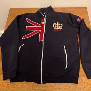 G  CROWN Full Zipper Front Navy/Red/White Jacket with Gold Crown Emblem sz L